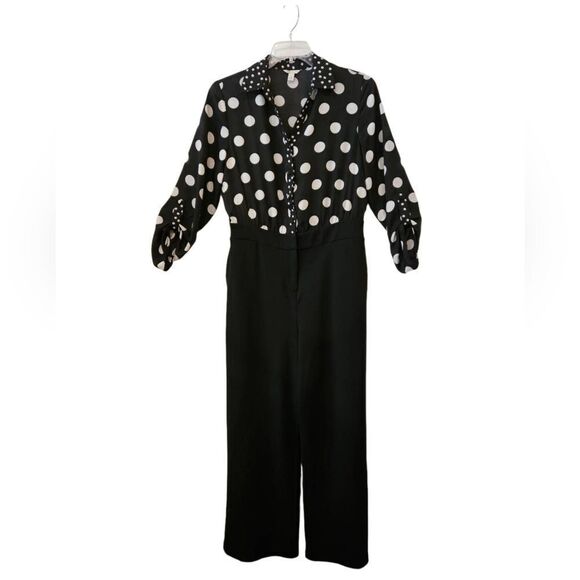 CATO Black and White Polka Dot Jumpsuit sz L - Picture 1 of 8